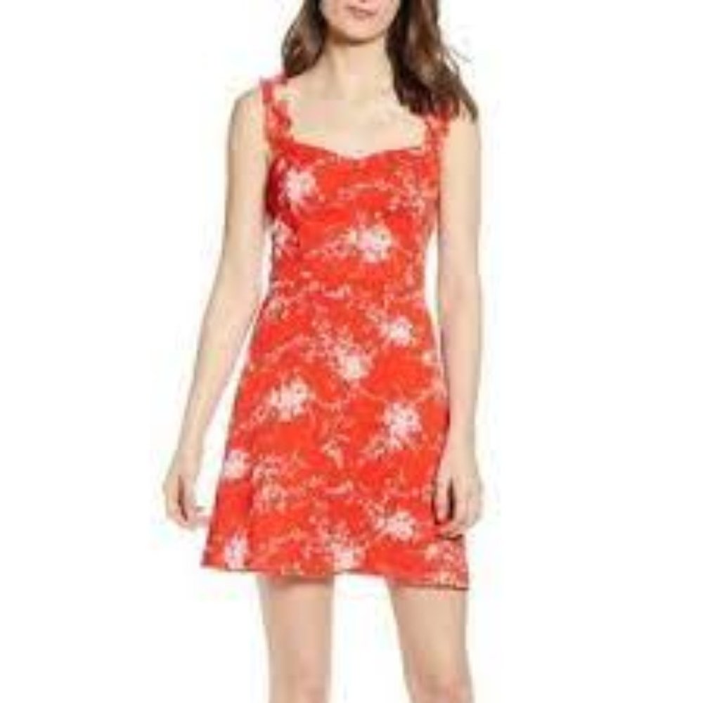 All In Favor Red Floral Ruffle Mini dress
